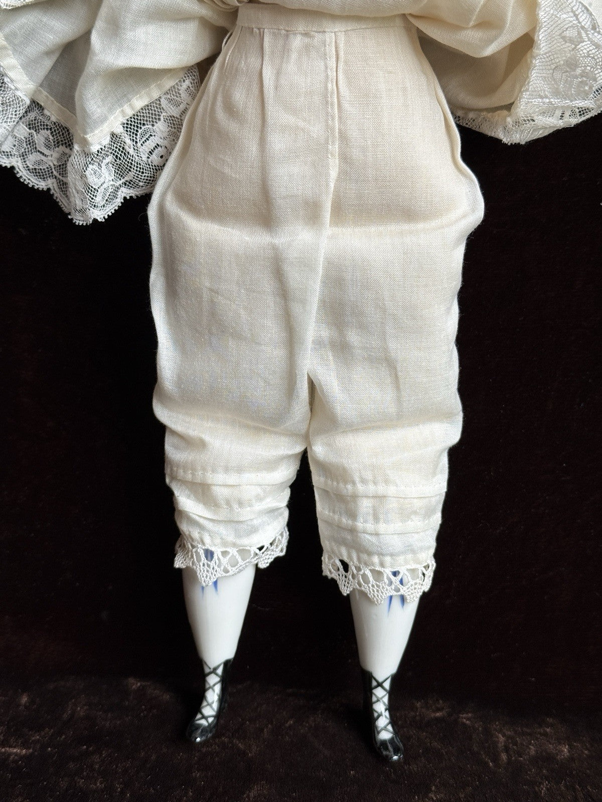 Antique German 14” Flat Top China Head Fashion Doll with Brown Eyes
