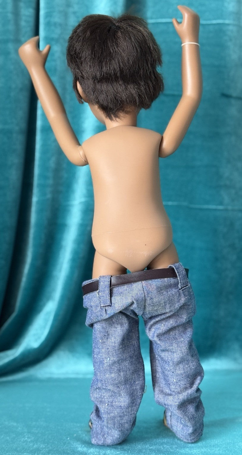 Collectible England Vinyl Brunette Gregor Boy Doll; Native American New Outfit