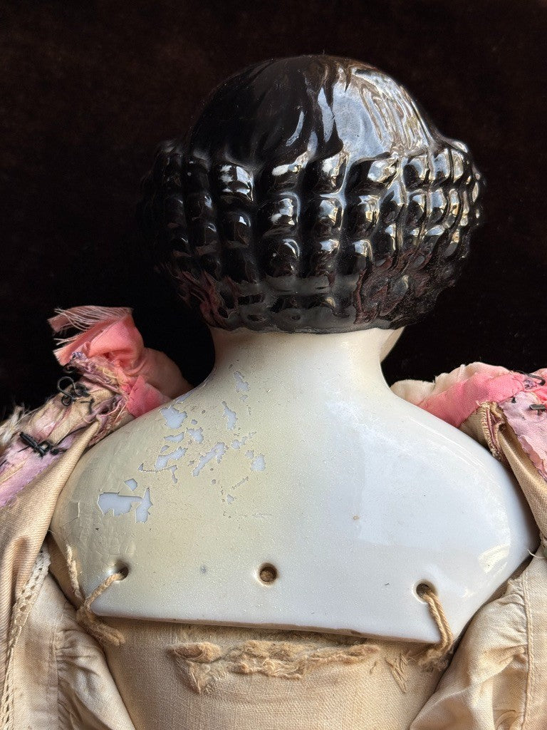 Antique German 21.75” Flat Top Highbrow China Shoulder Head Doll
