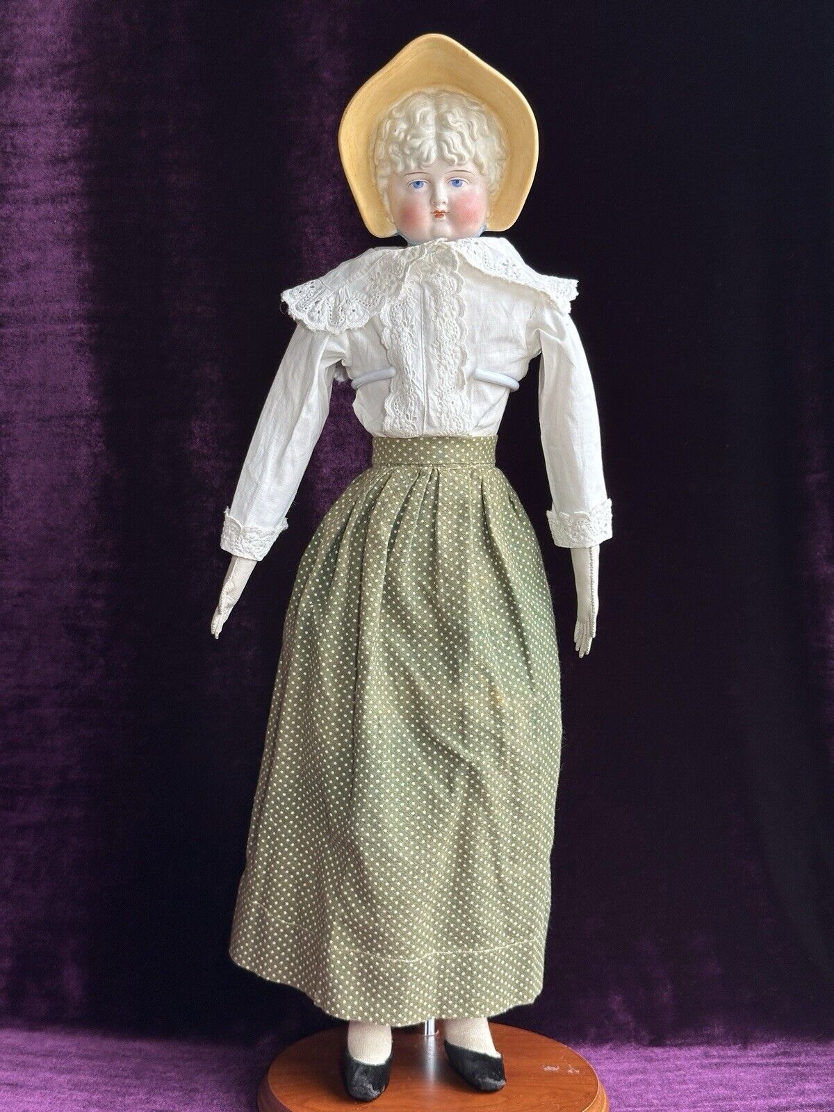 Rare Large Antique German 23” Hertwig (?) Molded Bonnet Bisque Head Parian Doll