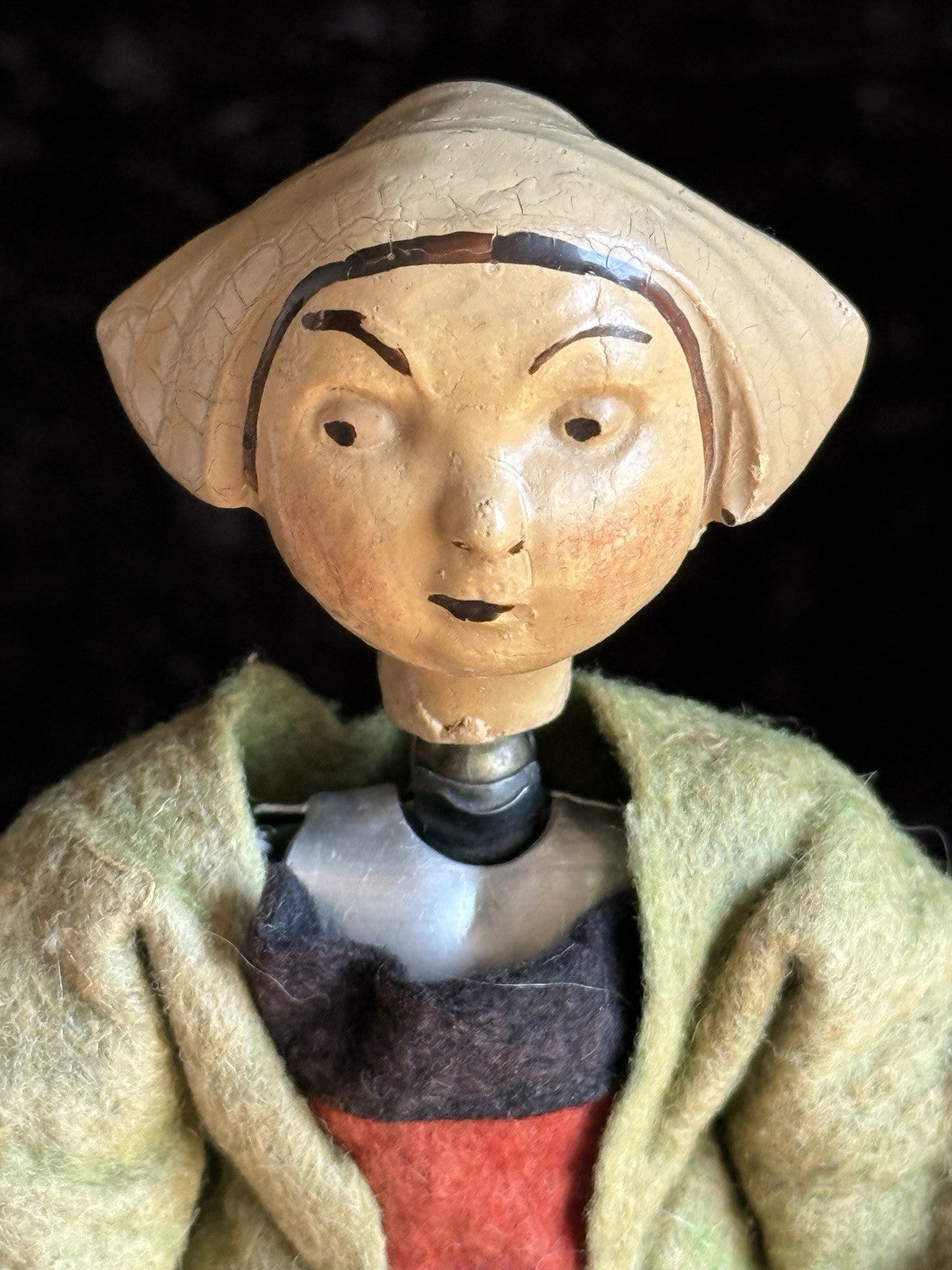 Antique Swiss 8” SABA Bucherer Becassine Ball Jointed Metal Character Doll Toy