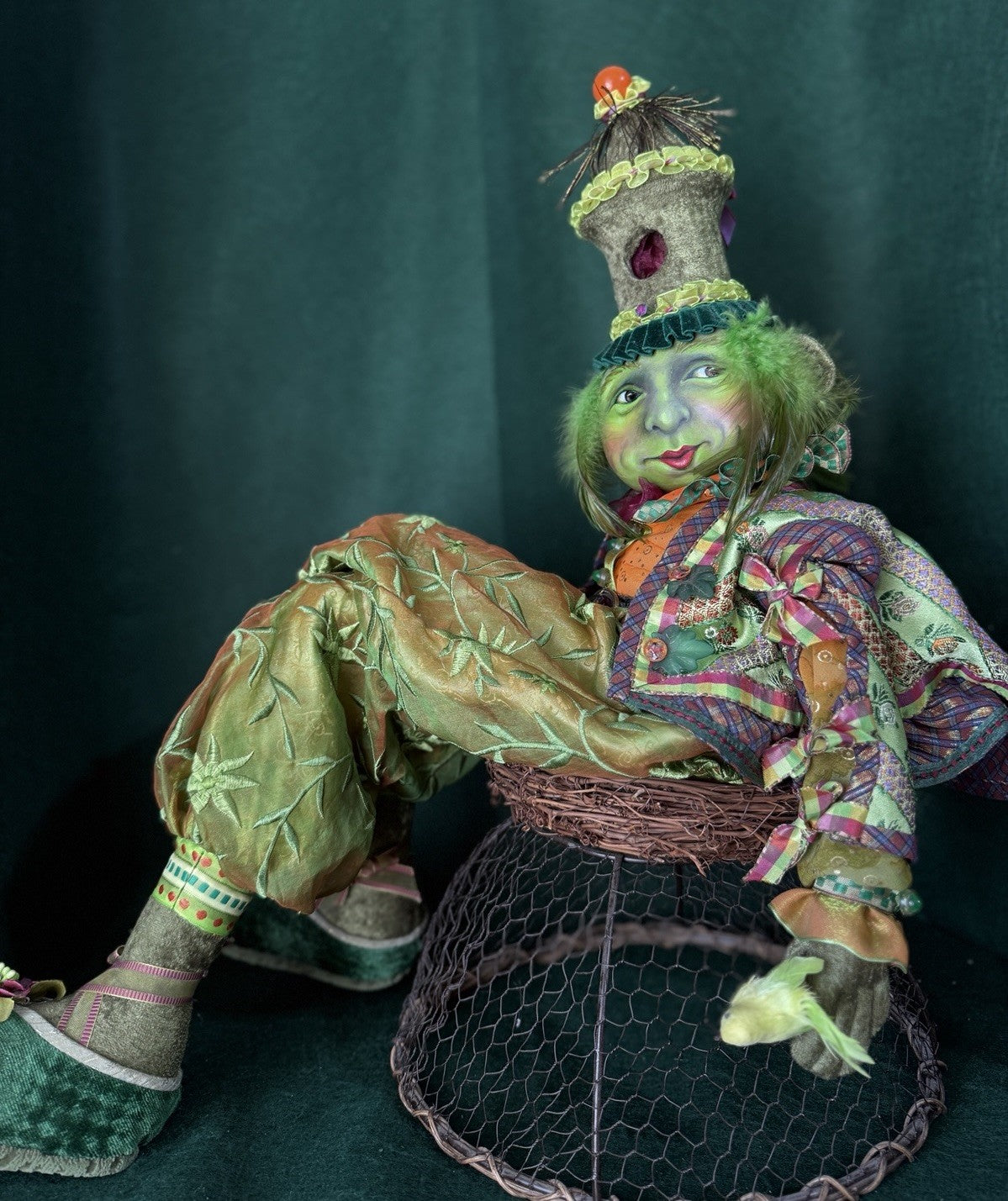 OOAK NIADA Artist Donna May Robinson Cloth Oil Painted Clown “Perch” 18” Doll