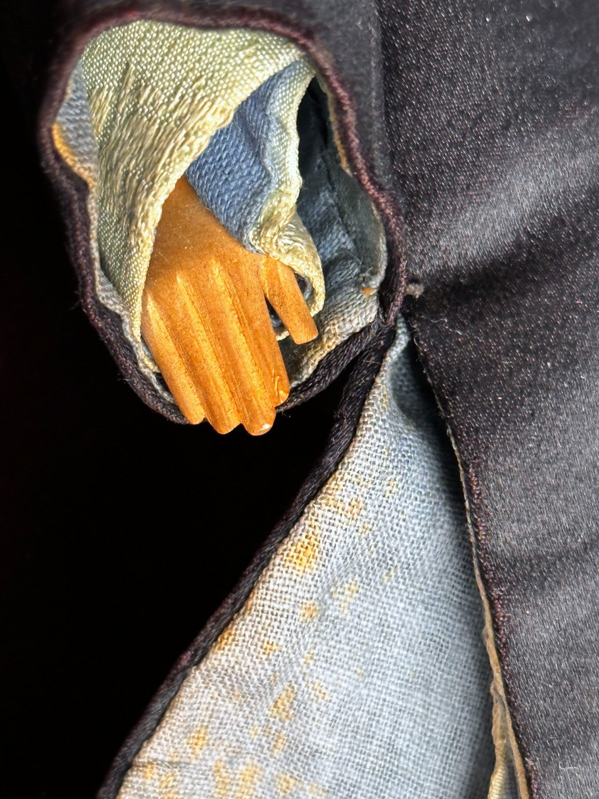 Pair of Antique Door of Hope Mission Carved Wood Cloth Bride and Groom Dolls