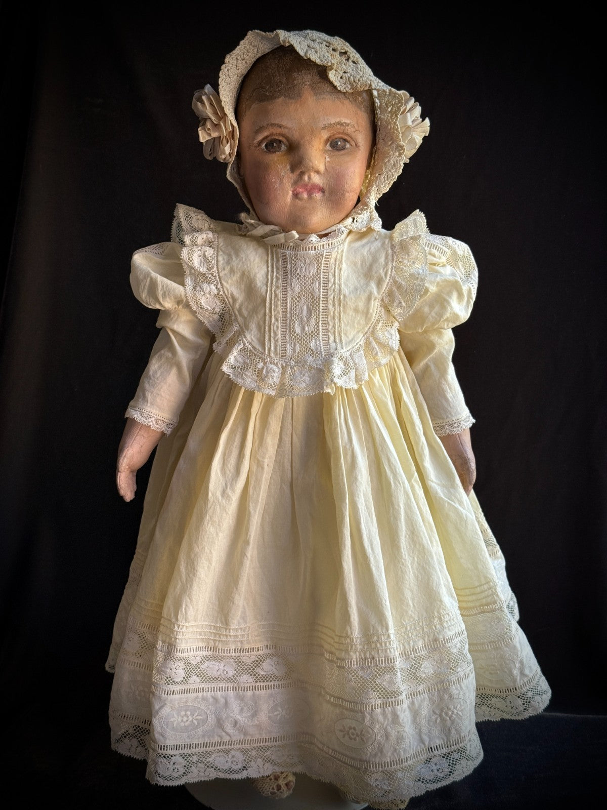Antique American 21" Philadelphia Sheppard Baby Oil Painted Stockinette Doll