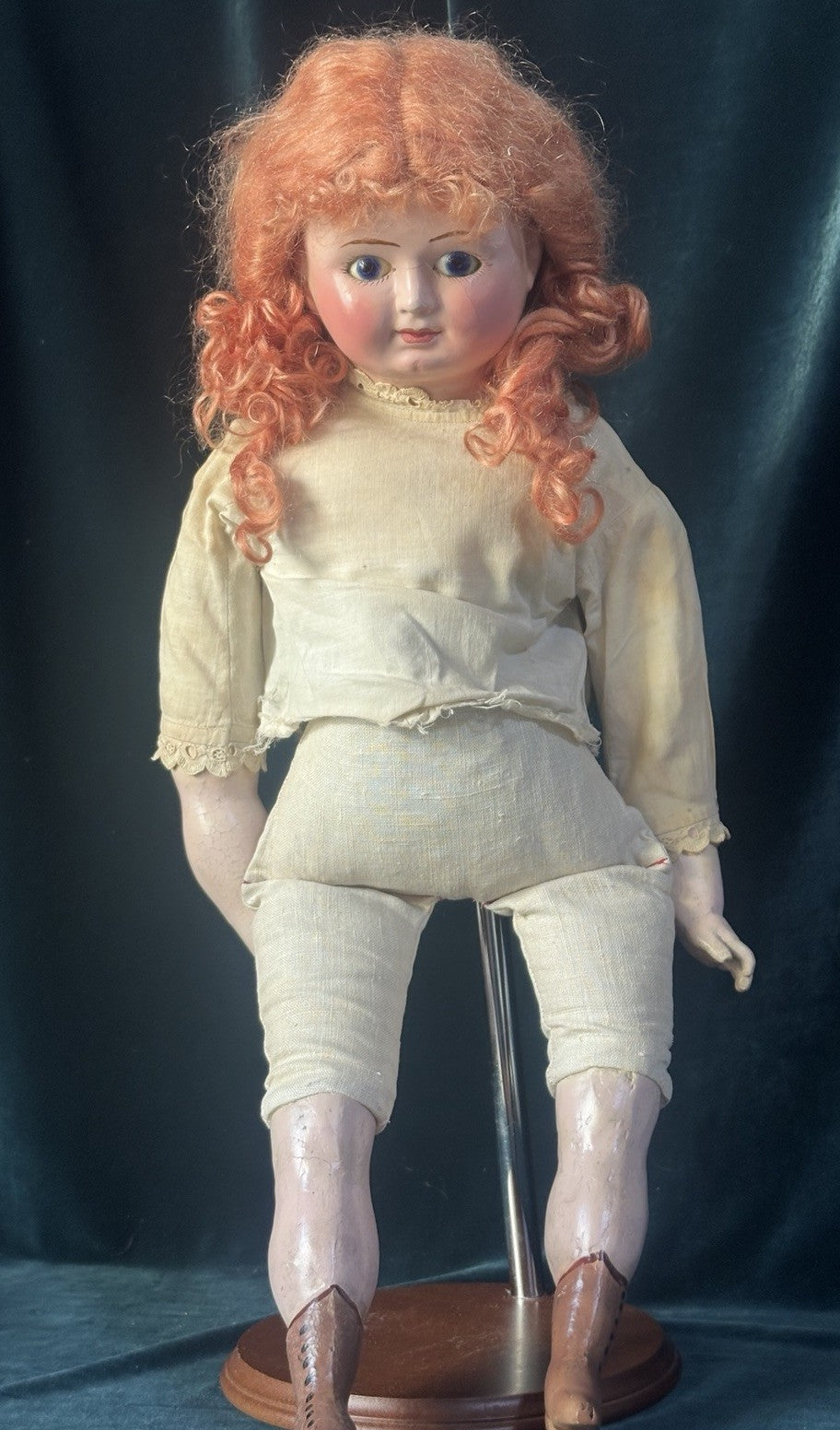 Antique German (?) Paper Mache 24” Doll with Glass Eyes