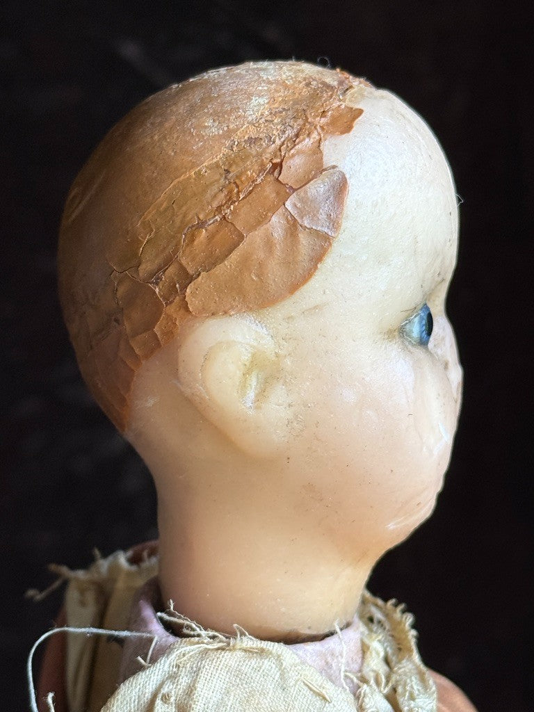 Rare Antique German 17” Mechanical Wax Doll Toy