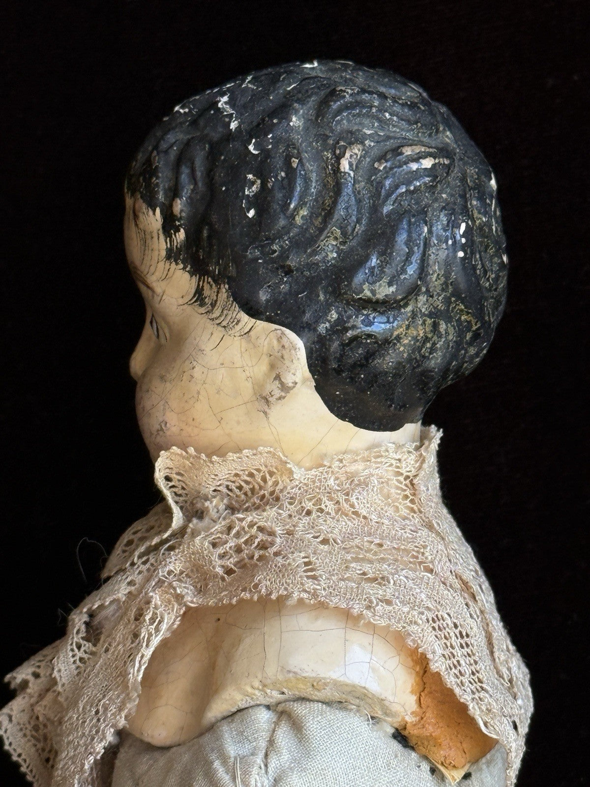 Antique German 14” Papier Mache Head Cloth Body Male Doll