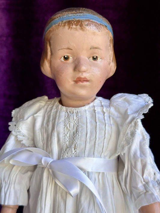 Antique American 16” Schoenhut 105 Wood Girl Doll with Carved Hair