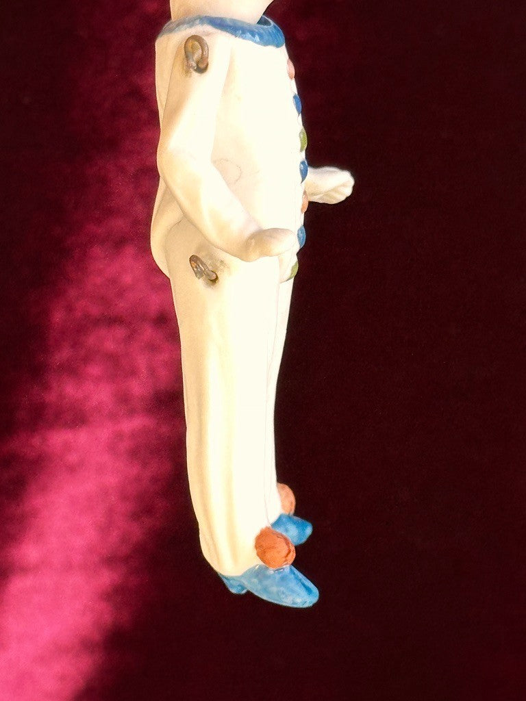 Antique German 4.375” Miniature All Bisque Jester Clown Dollhouse Doll