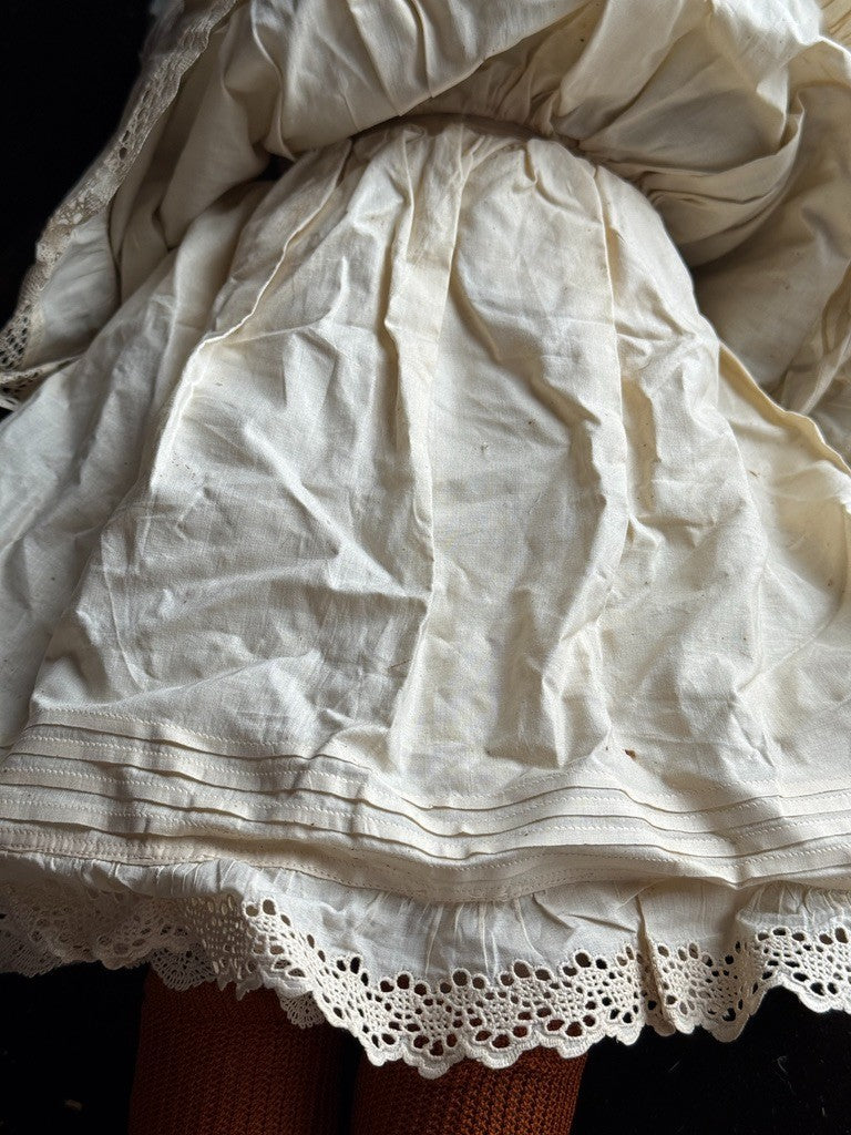 Antique German 23” Early Kestner Turned Bisque Shoulder Head Leather Body Doll