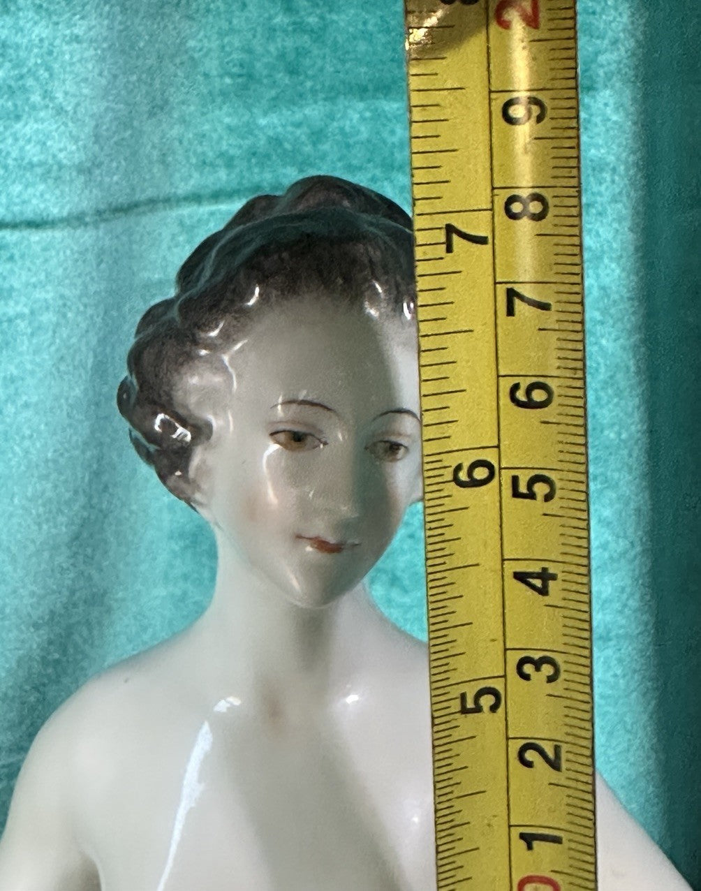 Large 7” Antique German Porcelain Volkstedt Rudolstadt Half Doll Pin Cushion