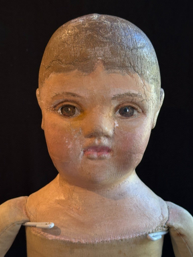 Antique American 21" Philadelphia Sheppard Baby Oil Painted Stockinette Doll