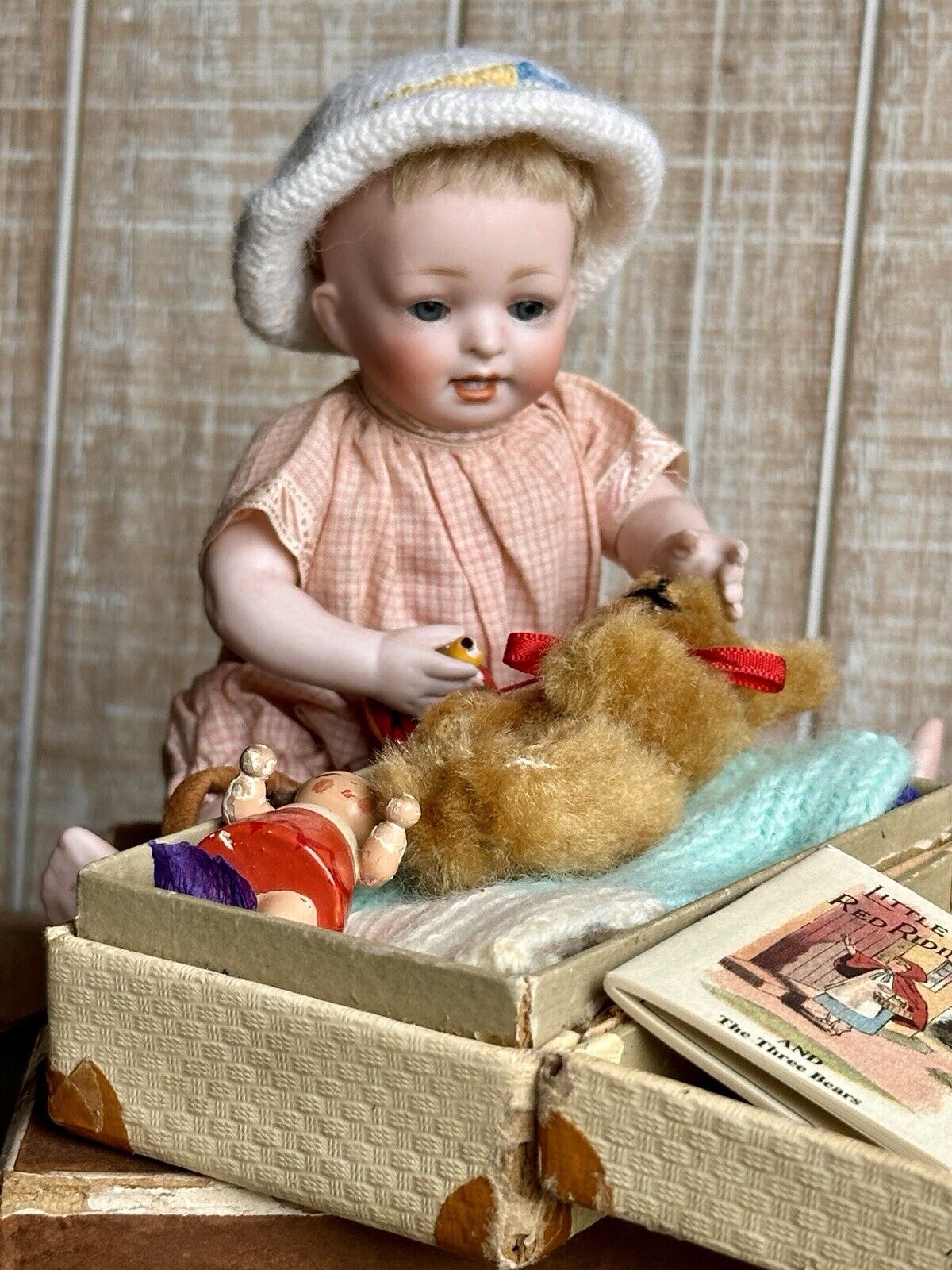 Rare Antique German All Bisque 6.75" Kestner 178 Miniature Toddler Doll + Extras