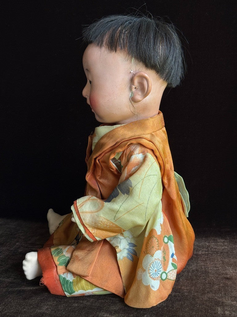 Antique Japanese 17.5” Ichimatsu Gofun Oriental Baby Doll