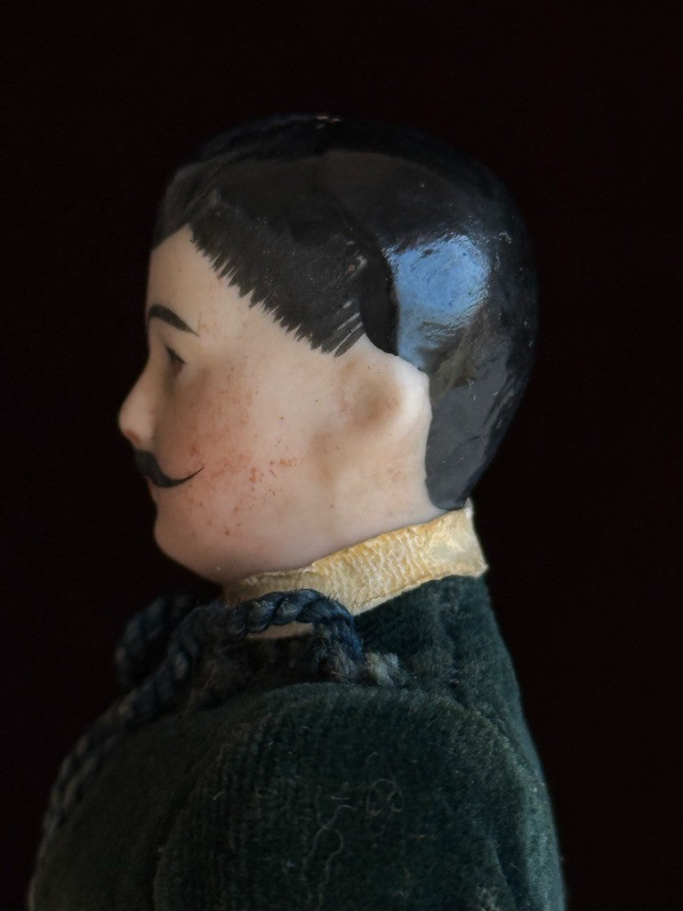 Antique German 7” Bisque Miniature Dollhouse Male Mustache Gentleman Doll