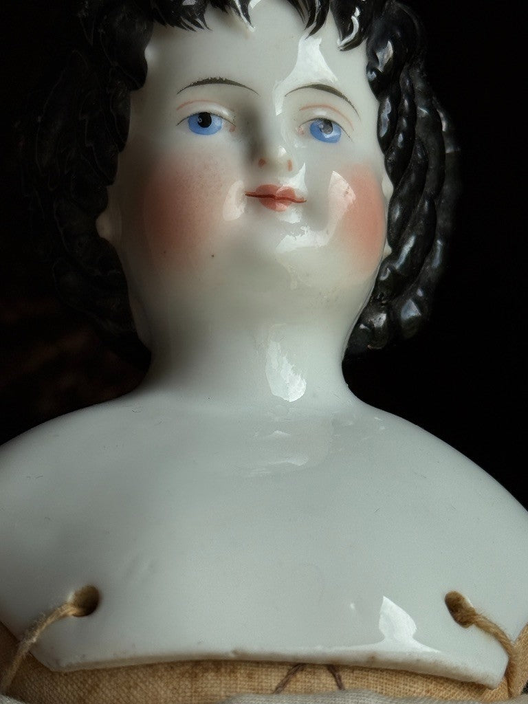 Rare Antique German 15” Alt Beck Gottschalk Curly Top Brunette China Head Doll