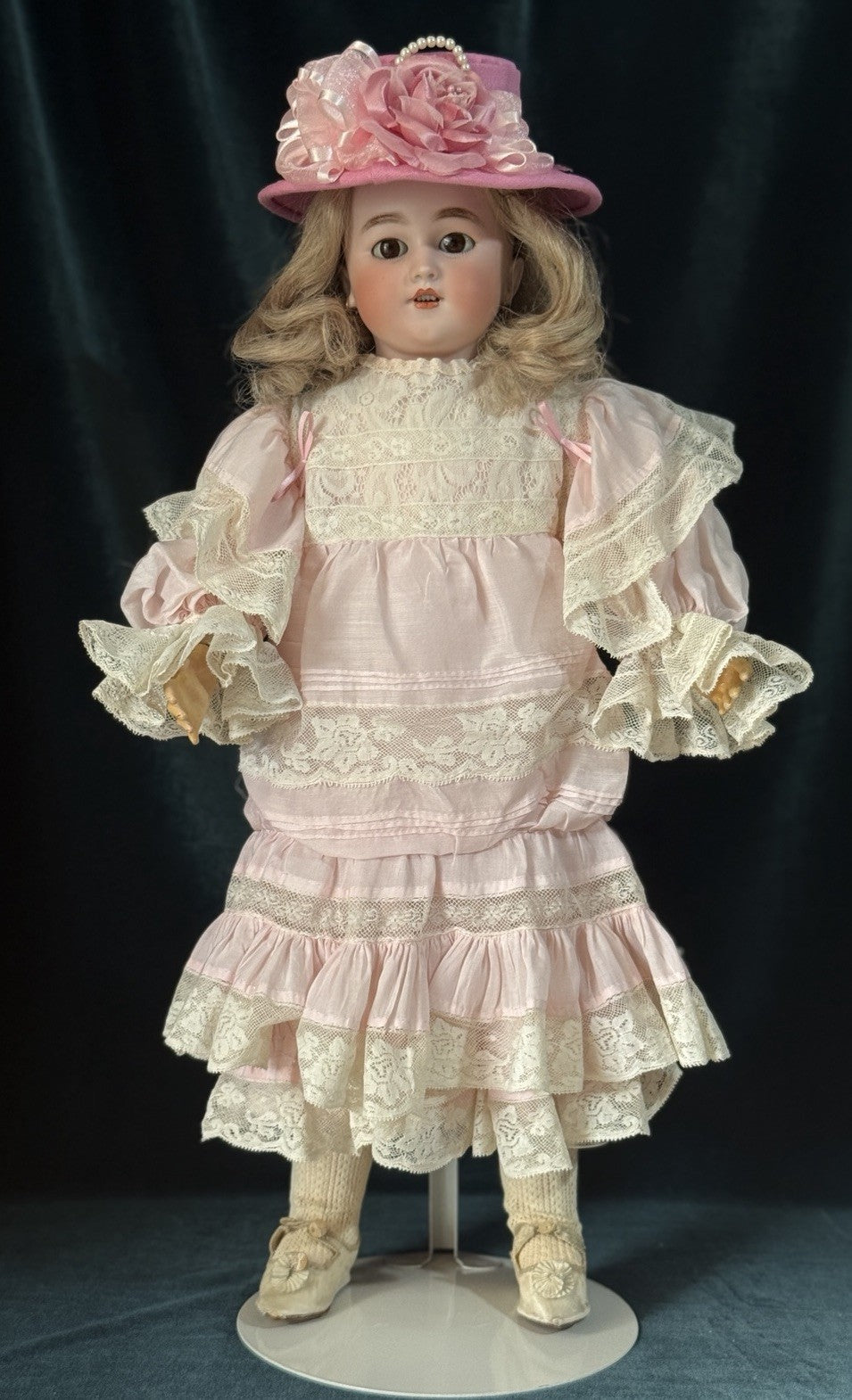 Antique German Simon Halbig Dep 1260 Bisque Head Leather Kid Body 20.5” Doll