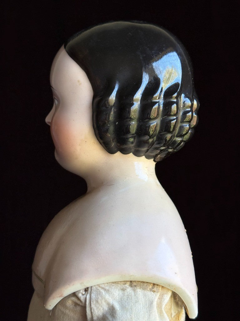 Large Antique German 25” Covered Wagon China Head Doll with Brown Eyes