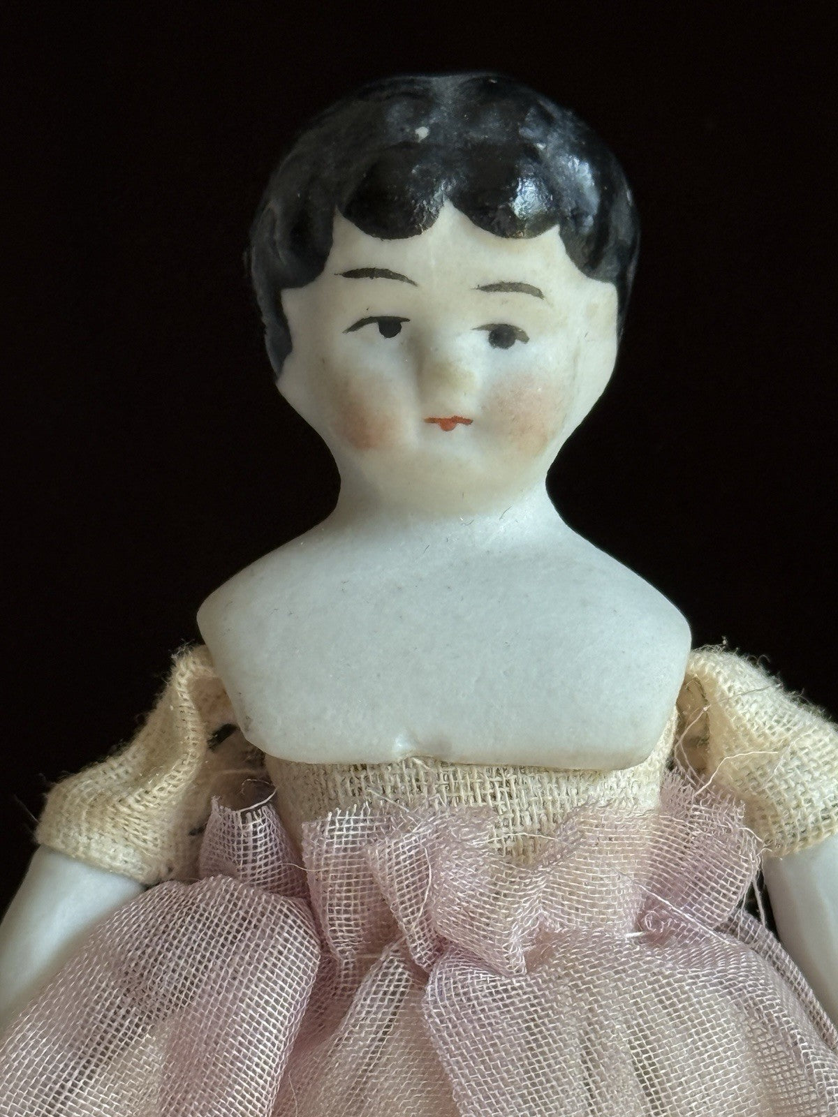 Lot of 2 Antique German 4"-4.25" Bisque Cloth Miniature Dollhouse China Dolls