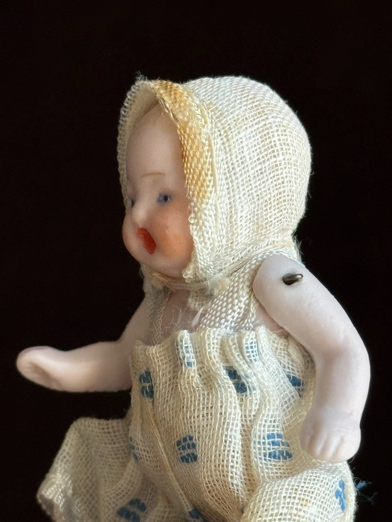 Antique German 2.5" Hertwig Miniature All Bisque Baby Doll with Open Mouth