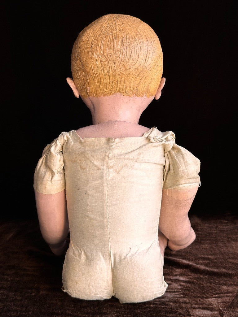 Huge Antique American Martha Chase 28" Oil Painted Cloth Toddler Doll