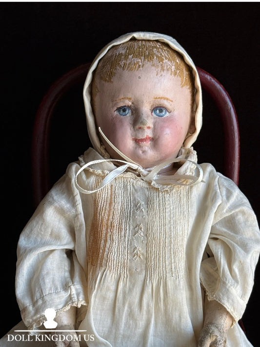 Antique American Martha Chase 15.5” Oil Painted Cloth Baby Doll