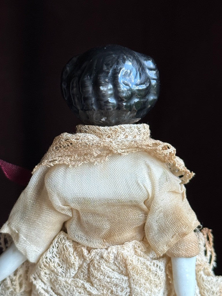 Antique German 5.75” Bisque Cloth Miniature Dollhouse Highbrow China Doll