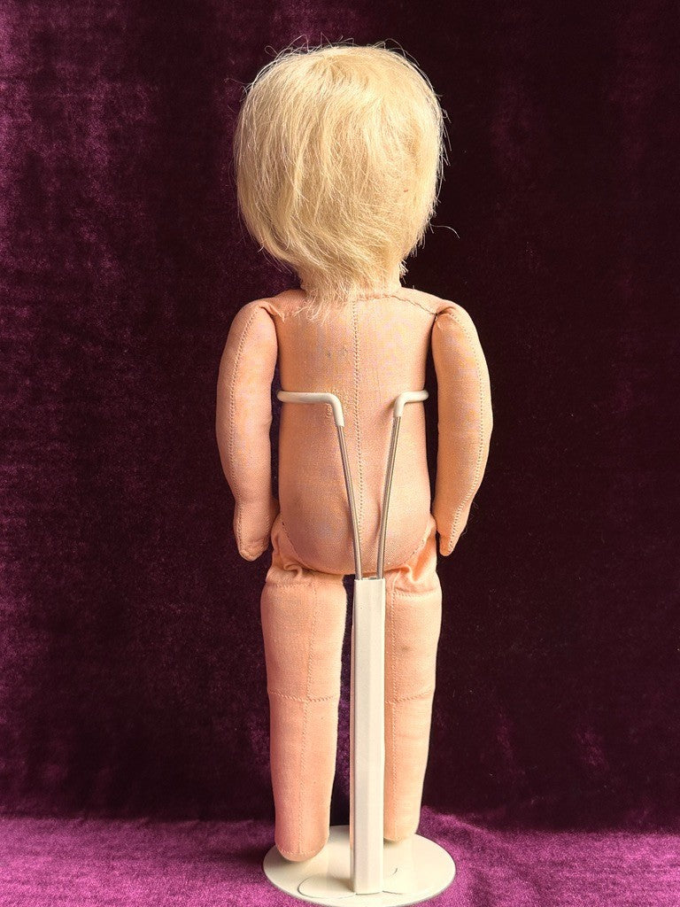 Antique German 14.” Early Kathe Kruse Hampelchen Cloth Doll Human Hair Wig