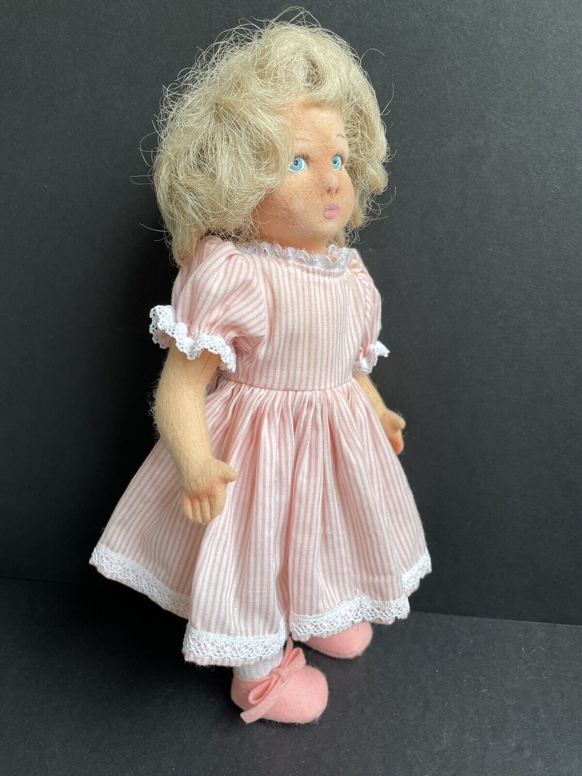 2 Vintage Cloth Dolls: Antique French Gre-Poir (?) and Handmade Felt Doll