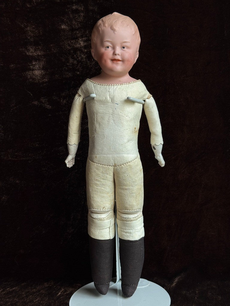 Antique German 12” Gebruder Heubach Bisque Shoulder Head Character Boy Doll