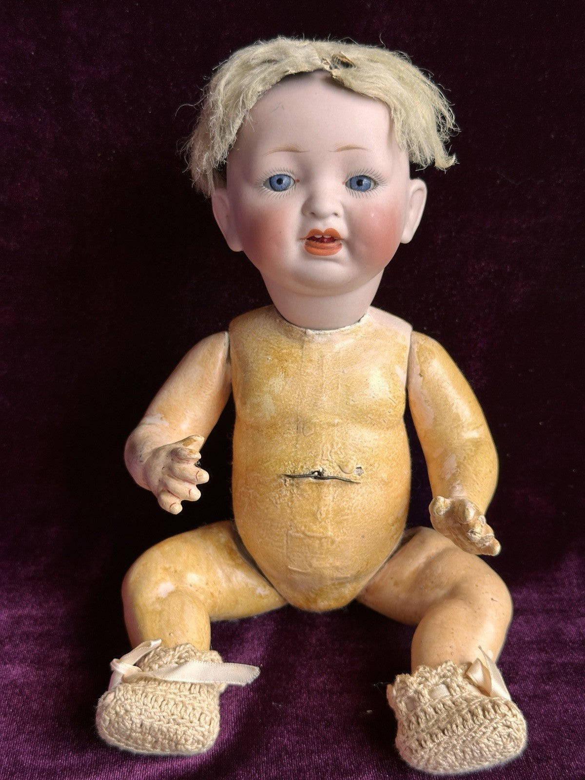 Rare Antique German 10.5” Hertel Schwab Bisque Head Baby Doll