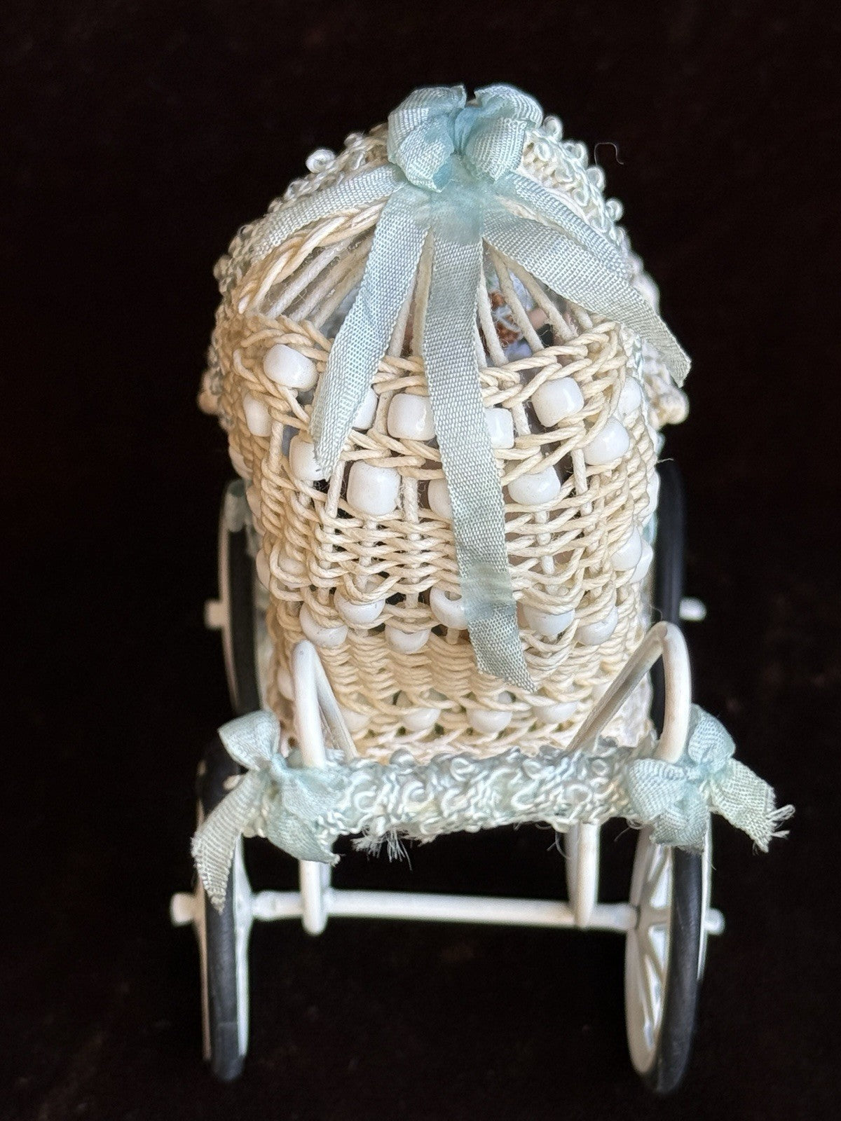 Lot of Miniature Dollhouse Buggy and Porcelain Baby Doll
