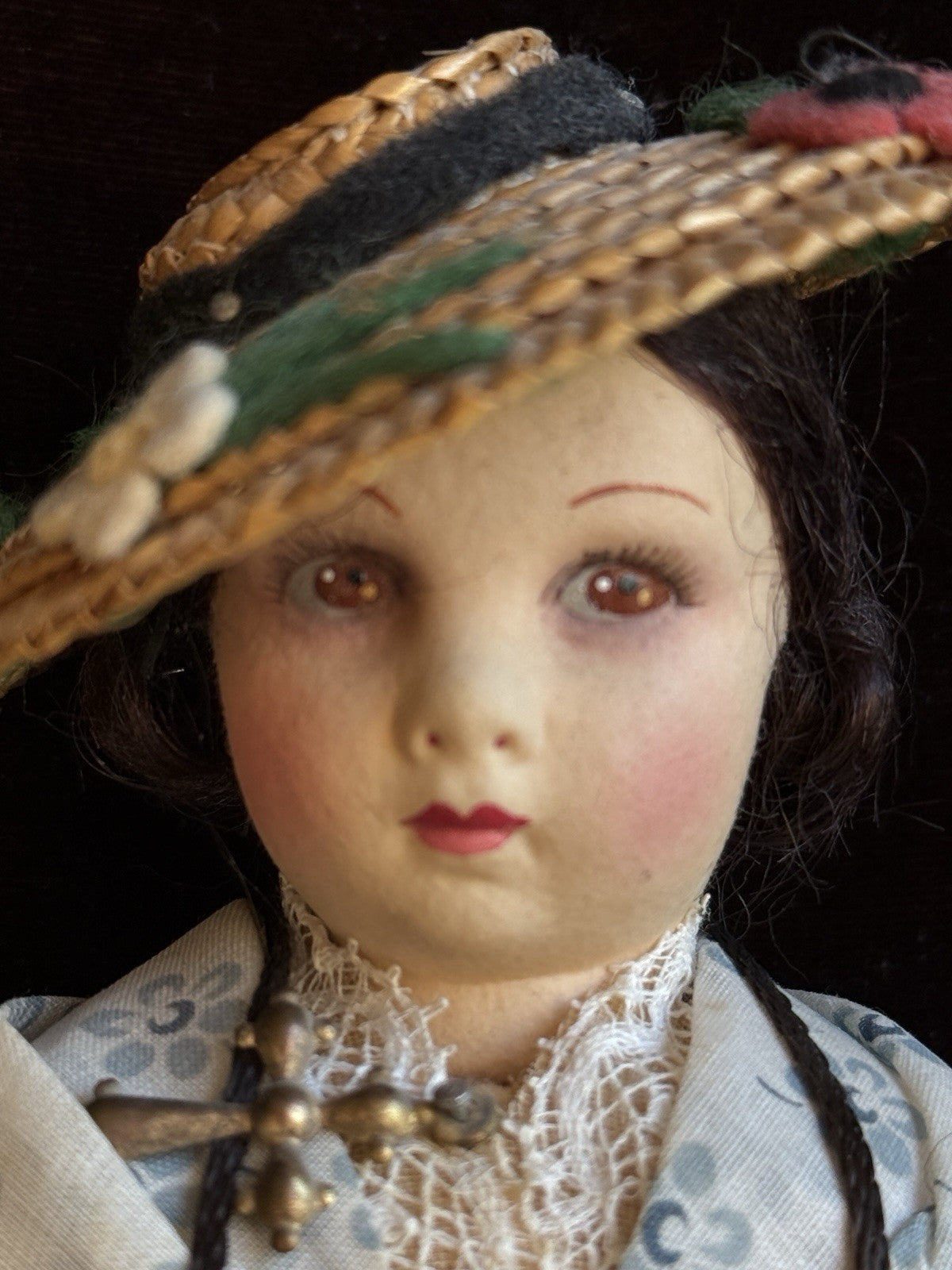Vintage French 9” Nicette Cloth Felt Traditional Character Doll with Tag