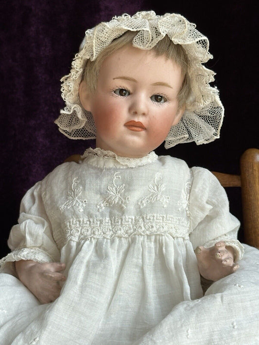 Antique German 10” Gebruder Heubach 6970 Bisque Pouty Closed Mouth Baby Doll