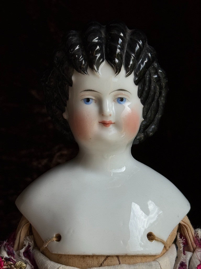 Rare Antique German 15” Alt Beck Gottschalk Curly Top Brunette China Head Doll