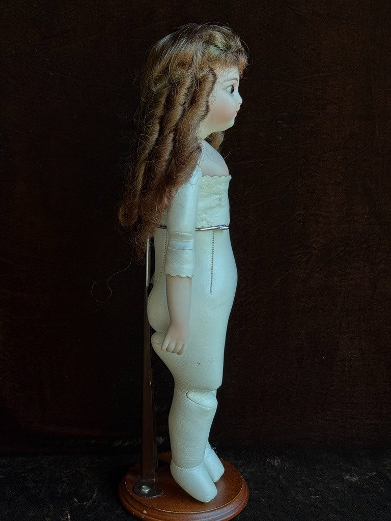 Vintage 15” Repro of Antique French Bru Jne Porcelain Leather Doll by Calli Lou