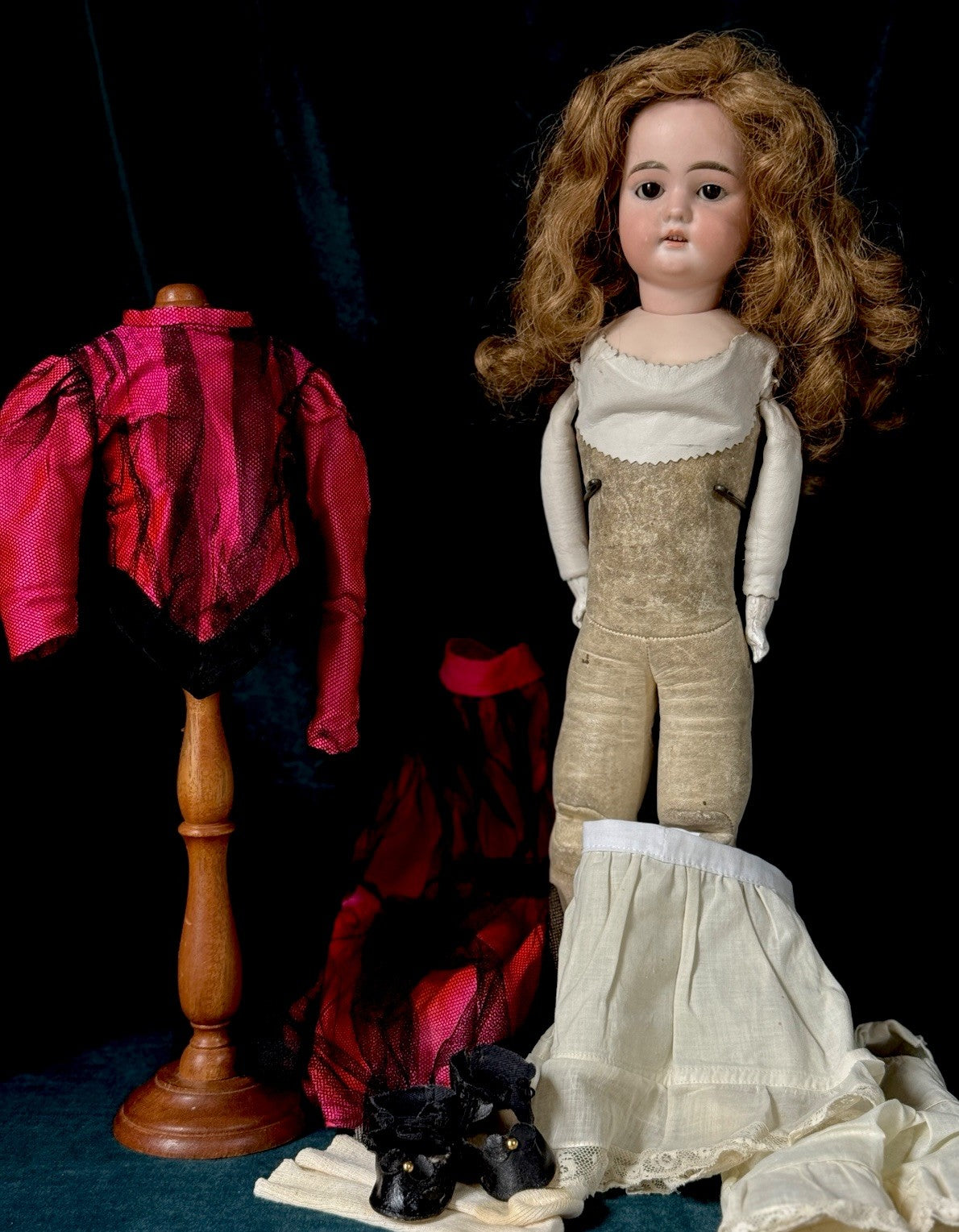 Antique German LHB Louis Herman Bonvoisin 20” Doll Bisque Head Leather Kid Body
