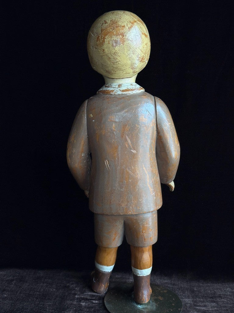 Vintage European 18” Folk Art Wood Carved Figurine of Boy Doll