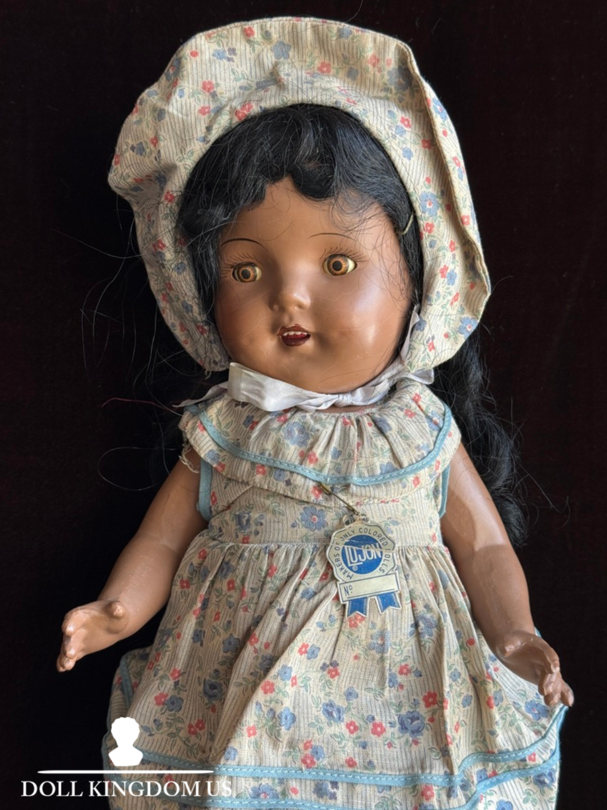 Rare Vintage American 18" Lu Jon Composition Dark Complexion Doll with Tag