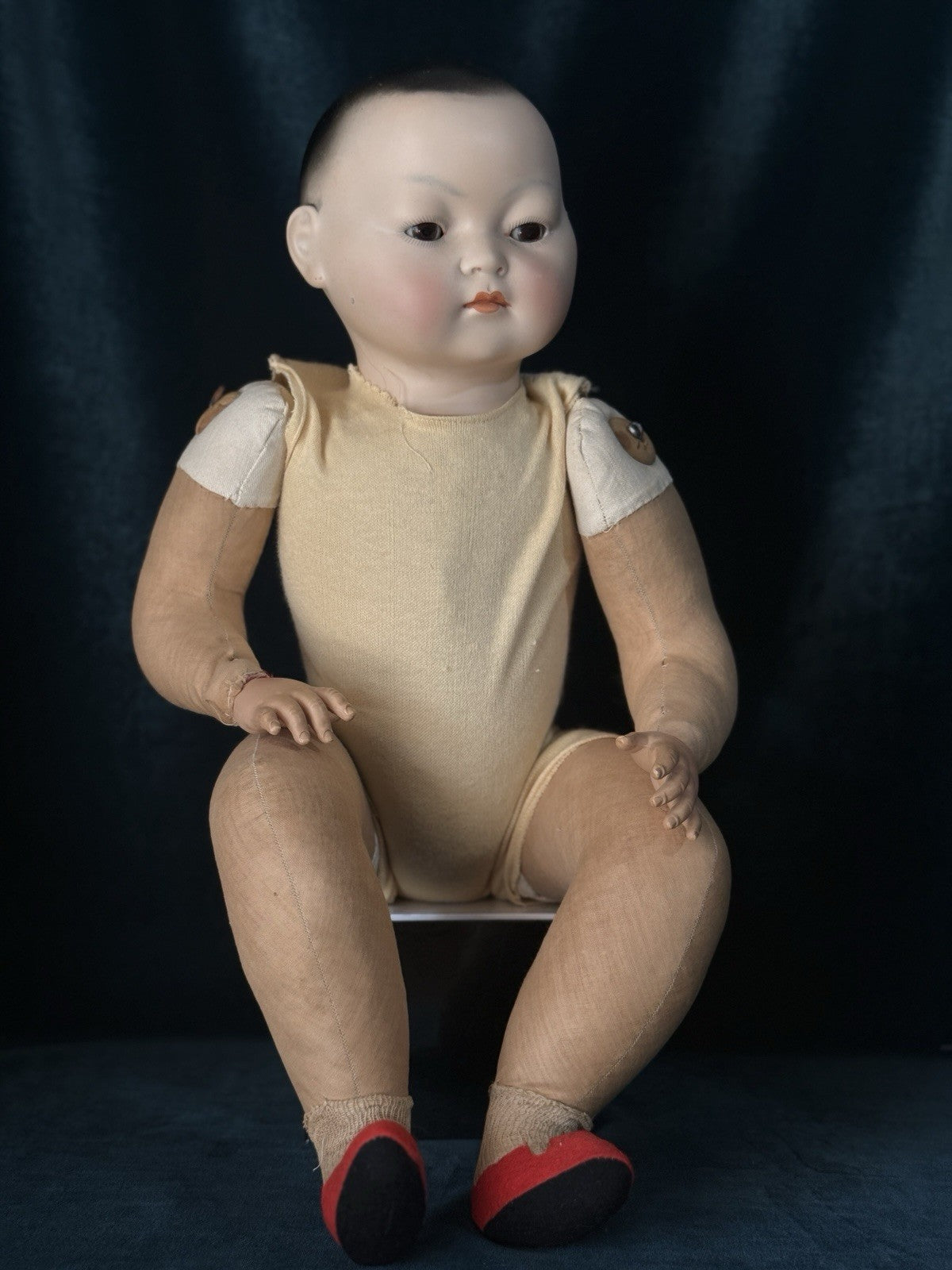 Rare Large 20” German Bisque Portrait of Asian Child by Theodor Recknagel