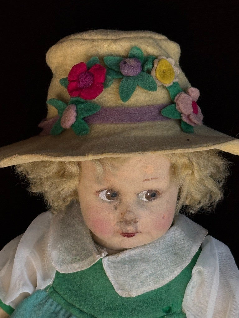 Vintage Italian 13” Lenci 70 (?) Felt Cloth Character Girl Doll