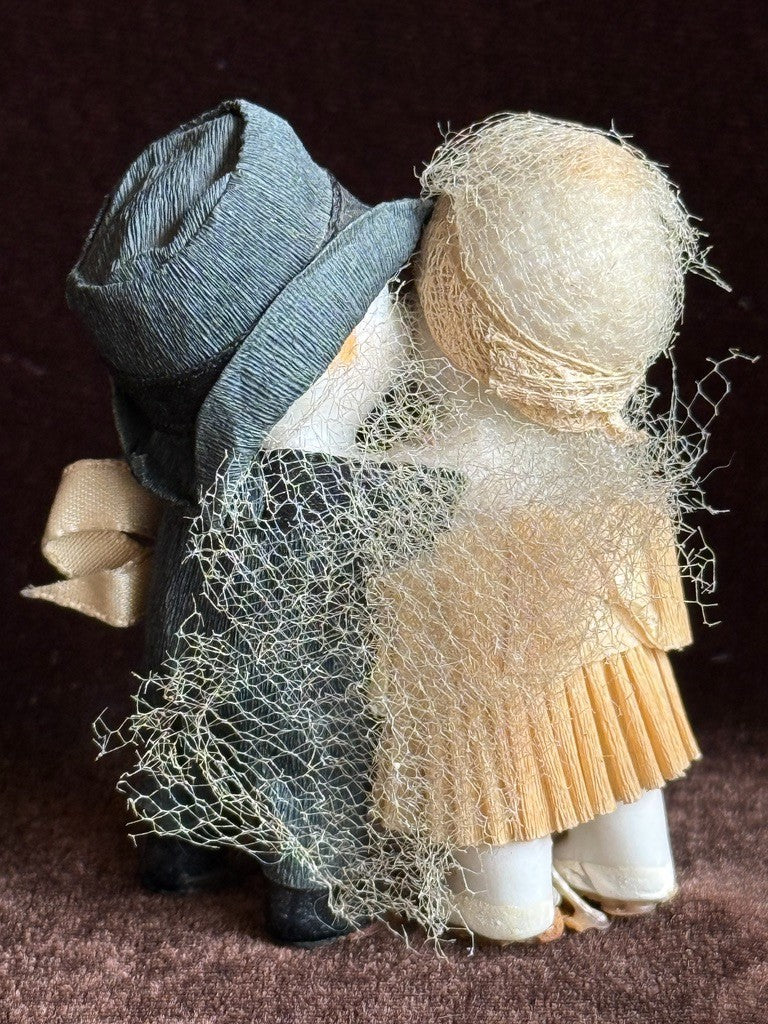 Antique German 2.5” Bisque Kewpie Wedding Couple Bride and Groom Dolls Figurine