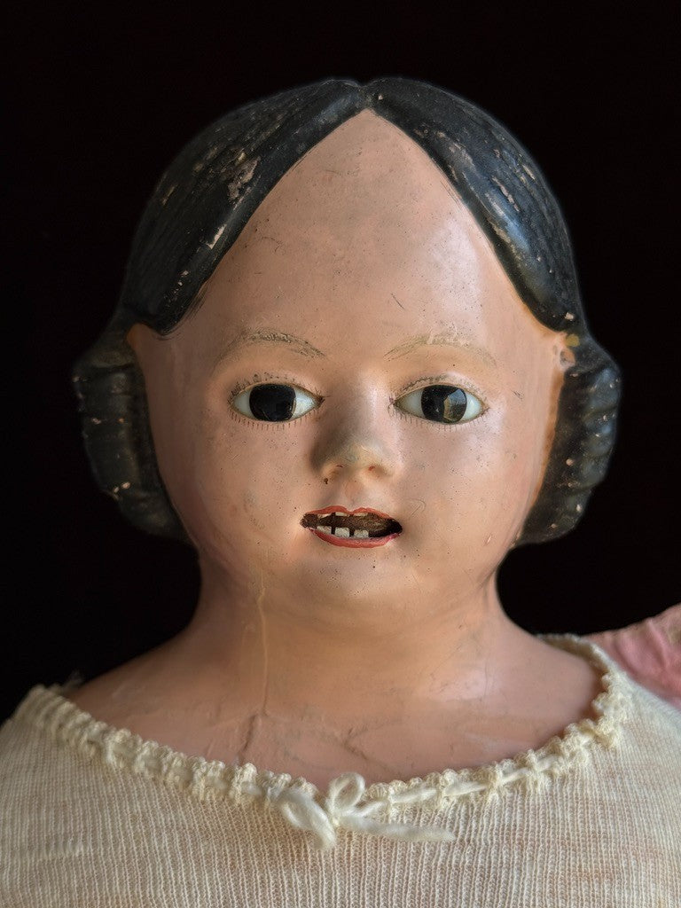 Rare Antique American/French Greiner (?) Papier Mache Glass Eyes Open Mouth Doll