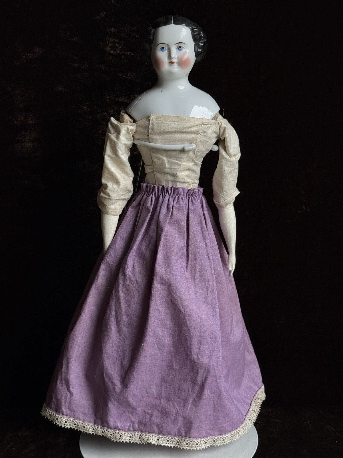 Antique German 15.5” Flat Top Highbrow China Shoulder Head Doll
