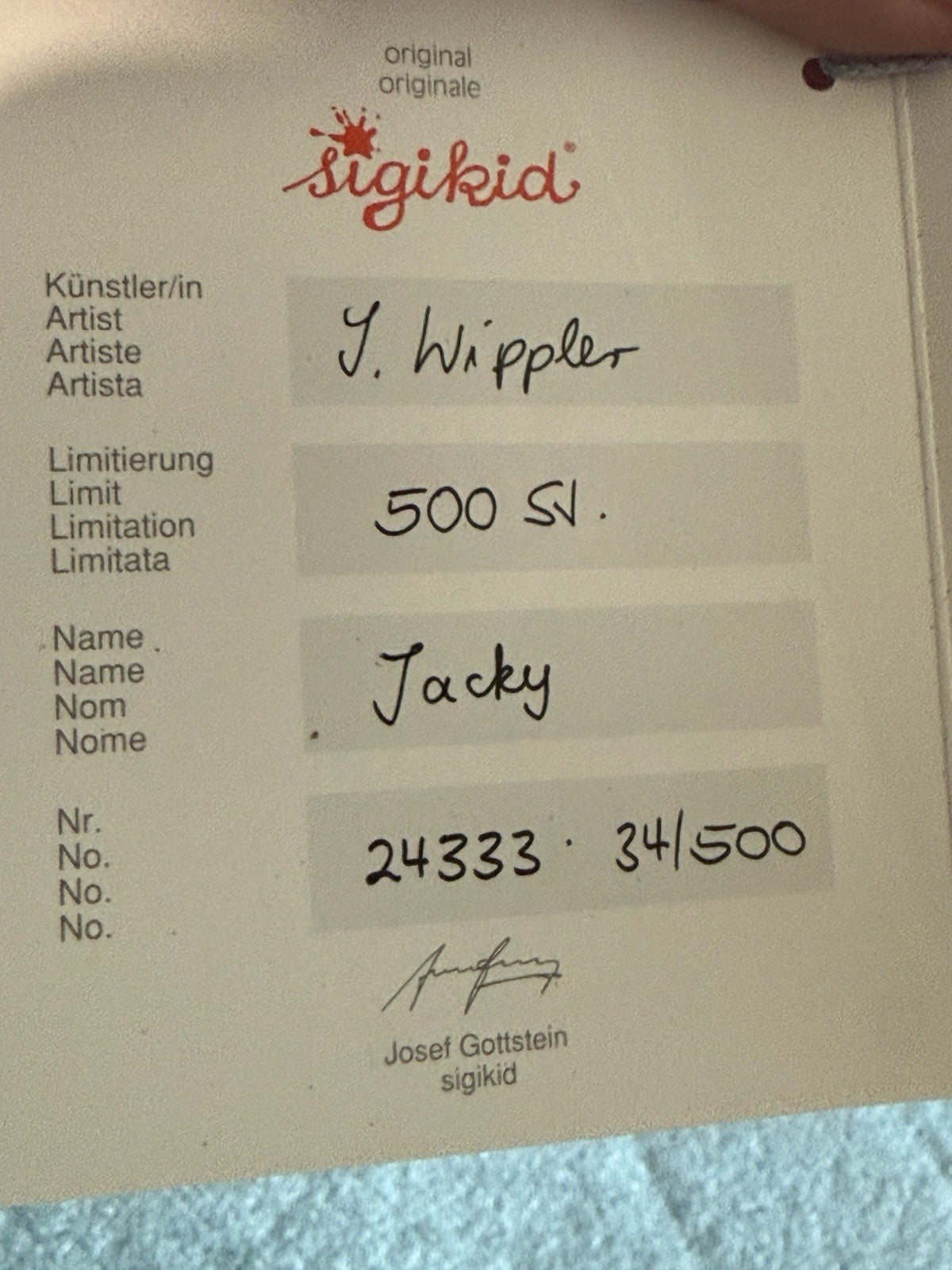 Original Vinyl 24” AA Doll “Jacky” By Ilse Wippler for Sigikid Germany LE 500