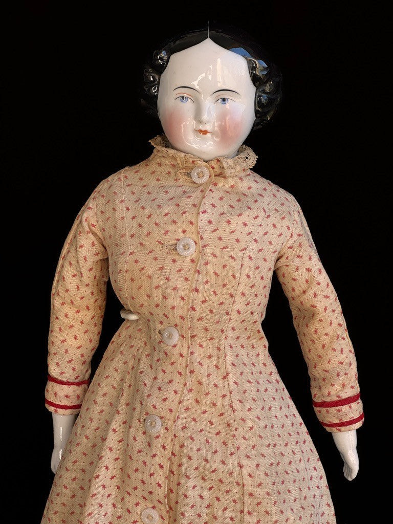 Antique German 16.5” Flat Top Highbrow China Shoulder Head Doll