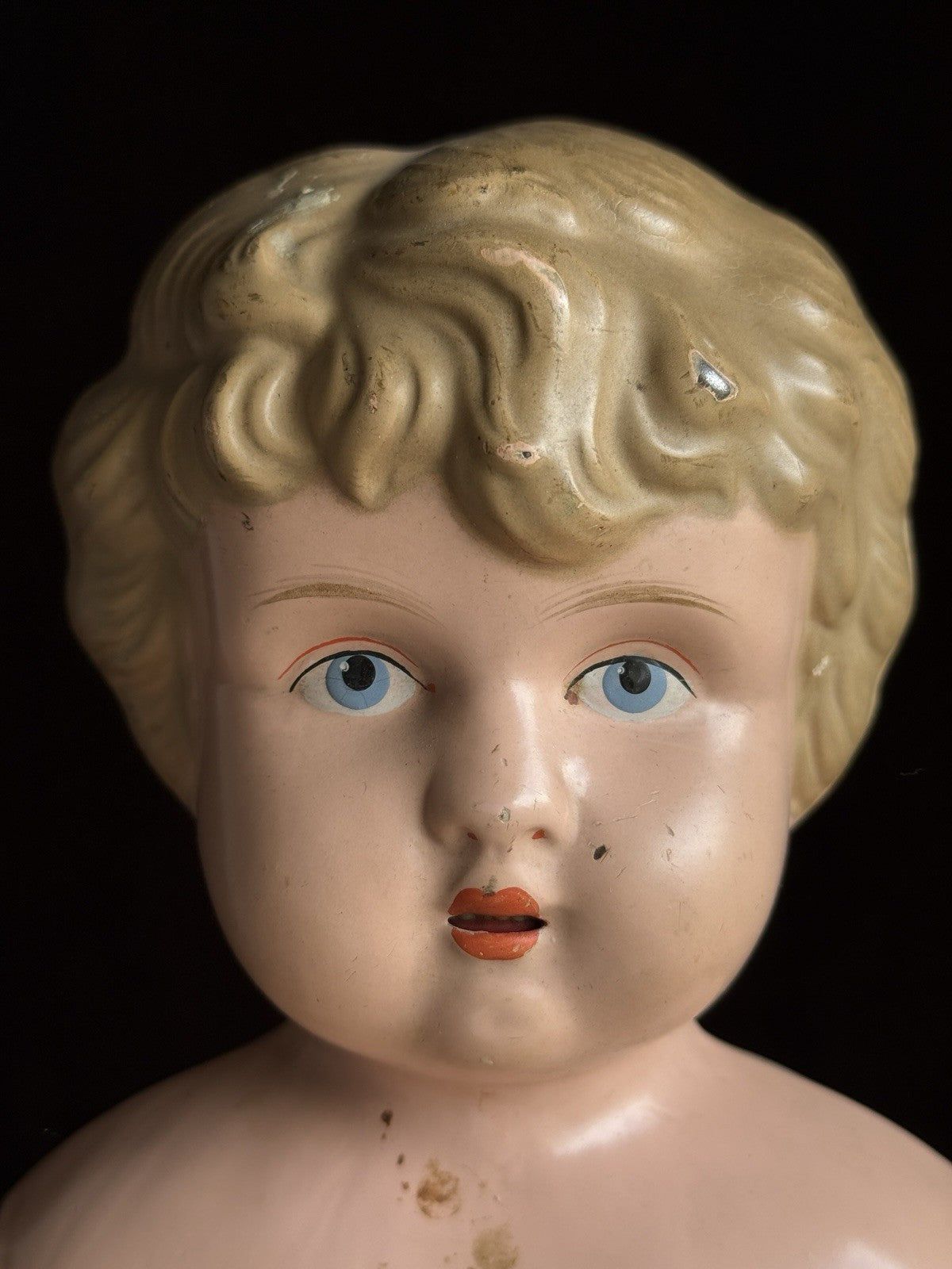 Antique German 24” Minerva Metal Tin Head Fashion Doll