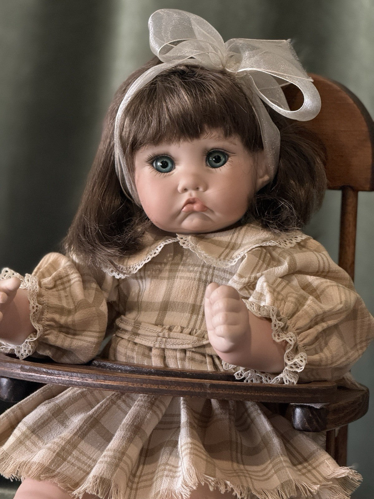 Porcelain Cindy Marschner Kimmie Porcelain Doll with Wooden Chair