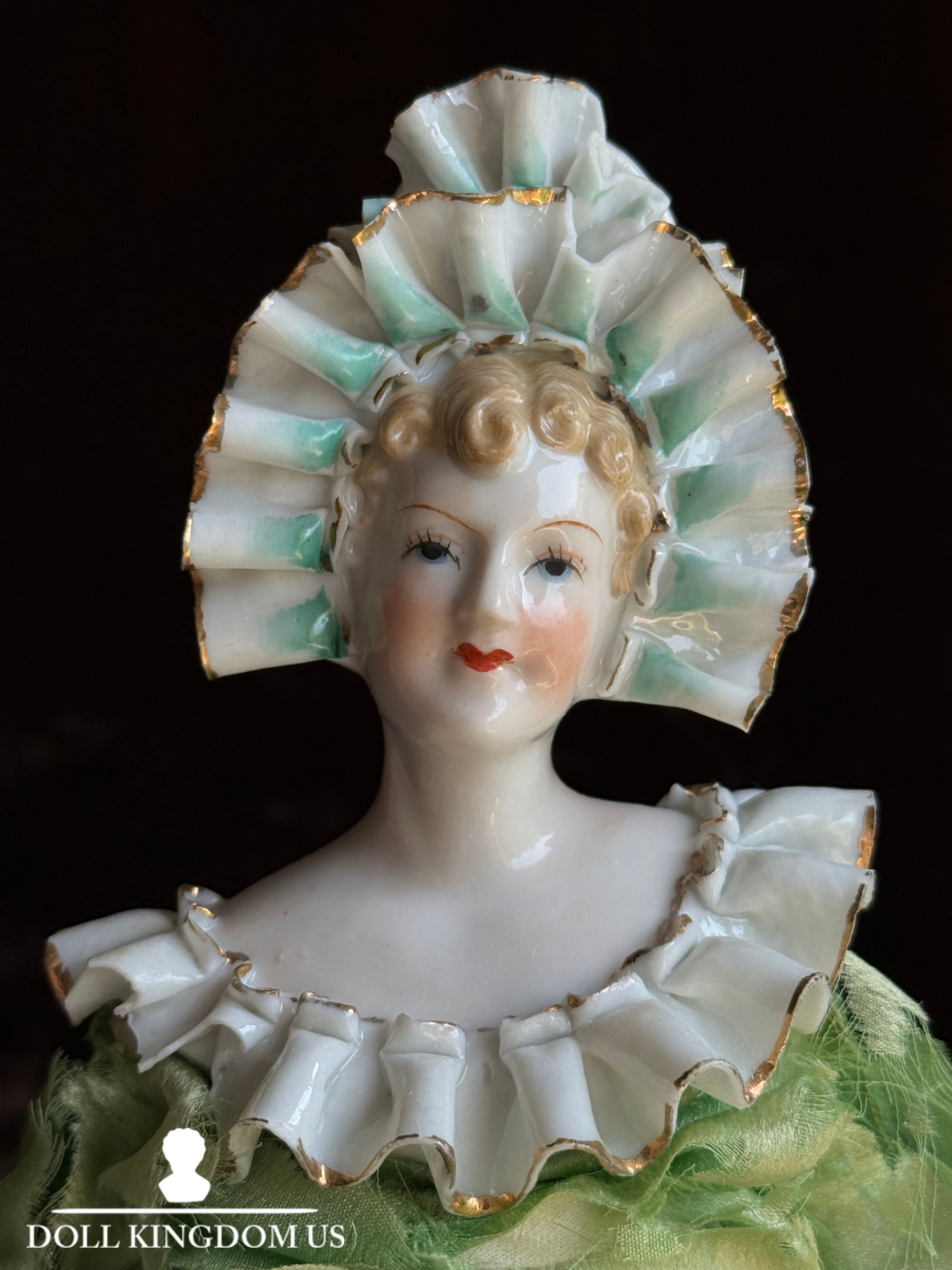 Vintage Japan (?) Cabinet Size 11.75” Dresden Style Molded Lace China Bust Doll