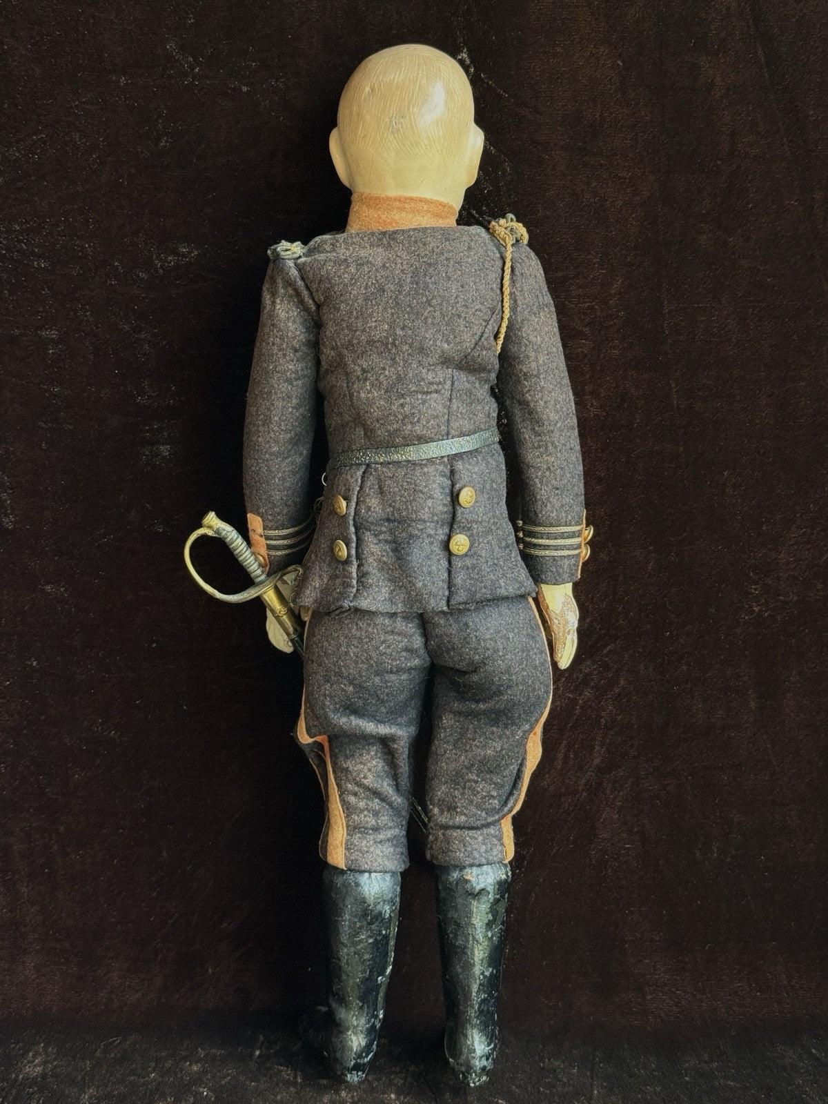 Rare Antique French Soldier 18.5” Papier Mache Composition Character Doll